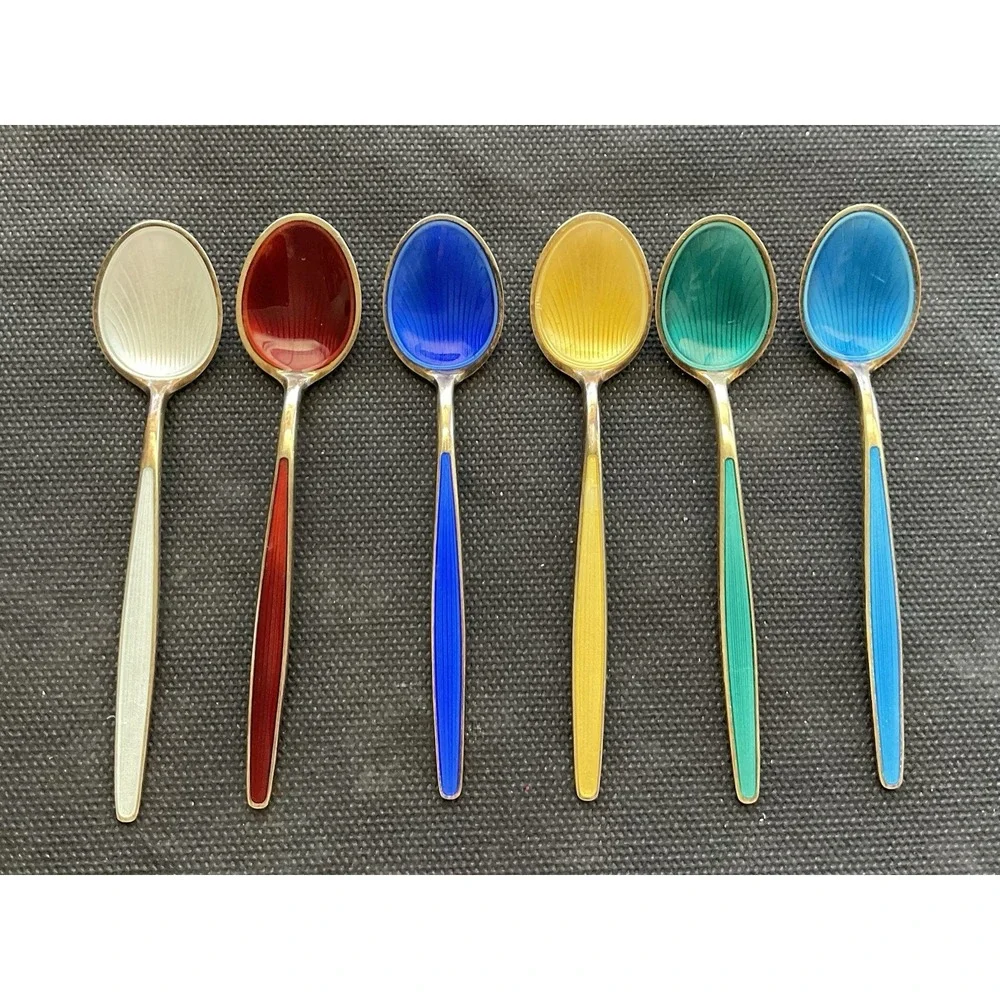 set of six vintage David Andersen Norway sterling silver enamel demitasse  Spoon
